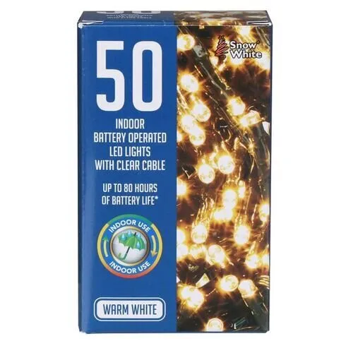 50 Cool White Battery Operated LED Christmas Lights