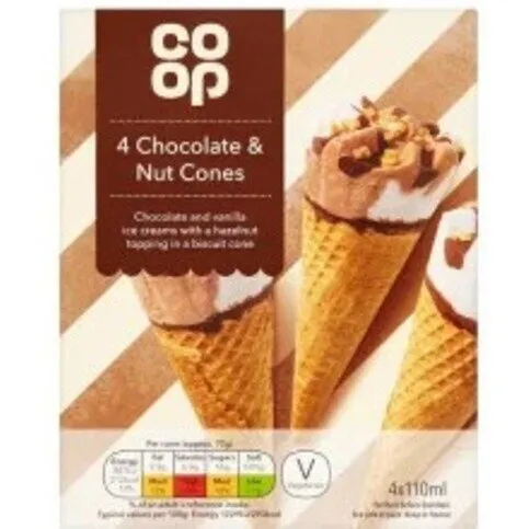 Co-op Chocolate And Nut Cones 4Pk 440ML