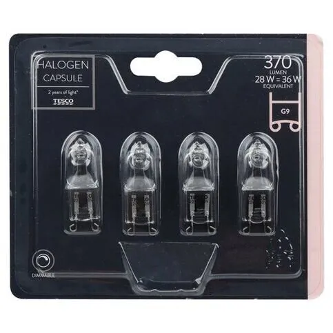 Tesco Halogen Capsule 28W G9 4pk Bulbs