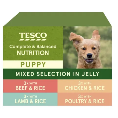 Tesco Puppy Food Mixed Selection In Jelly 12 Pack 1.2Kg